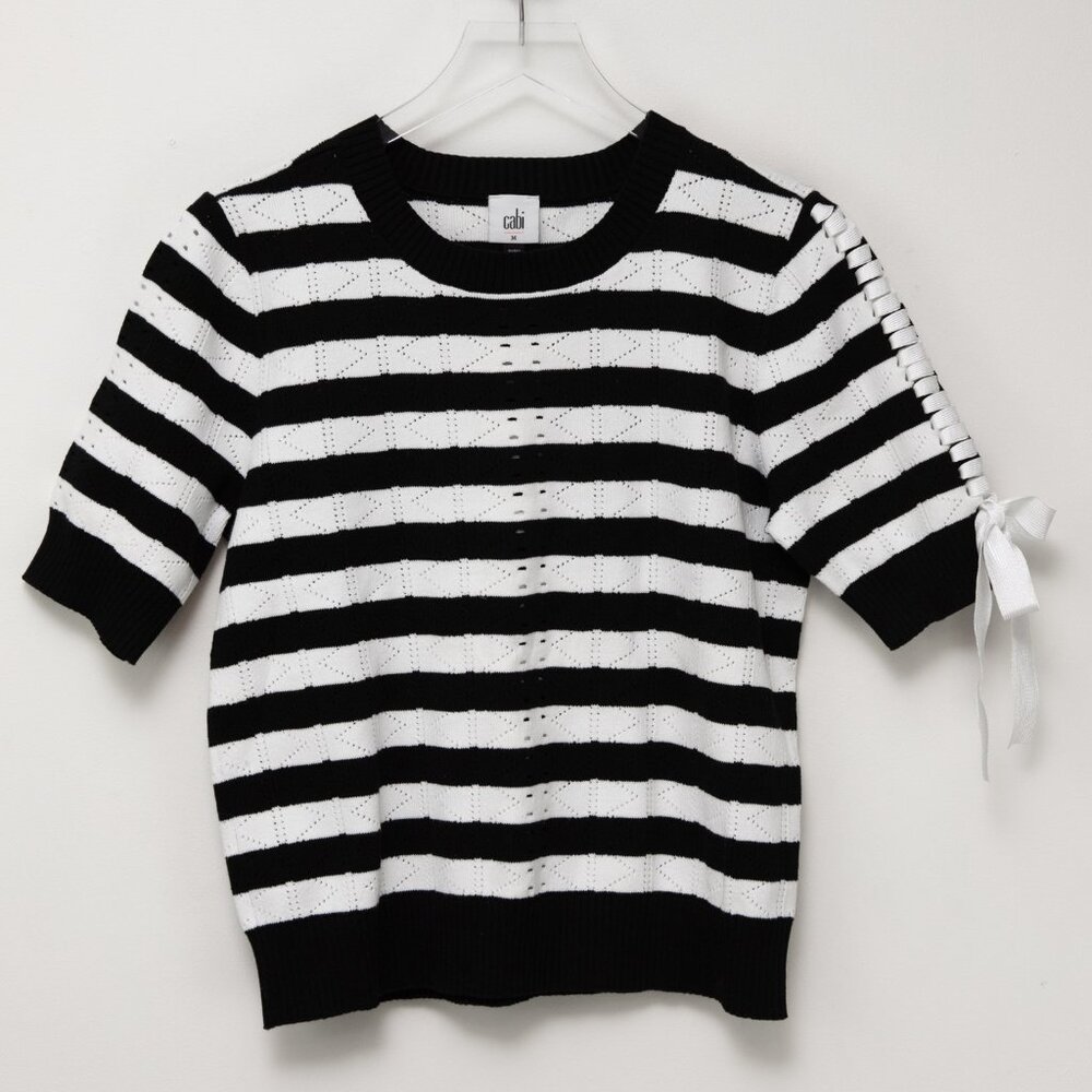 Cabi Runway Sweater Stripe Knit Pullover 5832 Black White Size Medium
